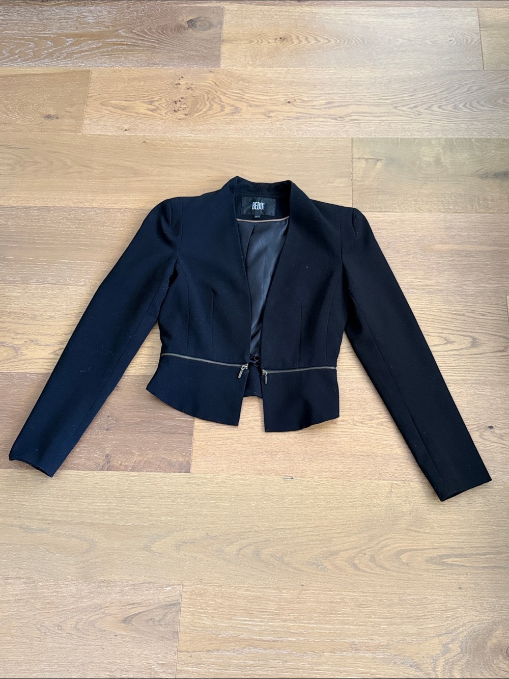 Black Cropped Zip-Accent Blazer Jacket